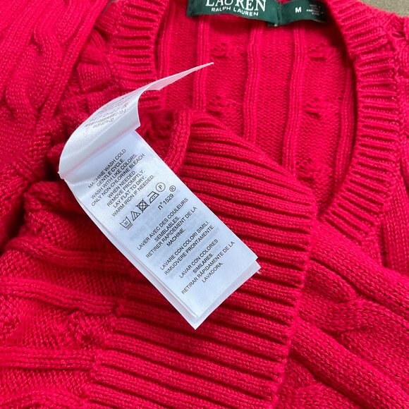 Lauren Ralph Lauren Sweater Cotton Cable Knit Flared Cuff Long Sleeves Red (M) - Picture 6 of 7